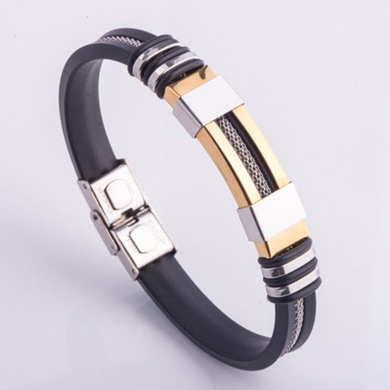 Fashion Solid Color Stainless Steel Silica Gel Plating Men'S Bangle 1 Piece