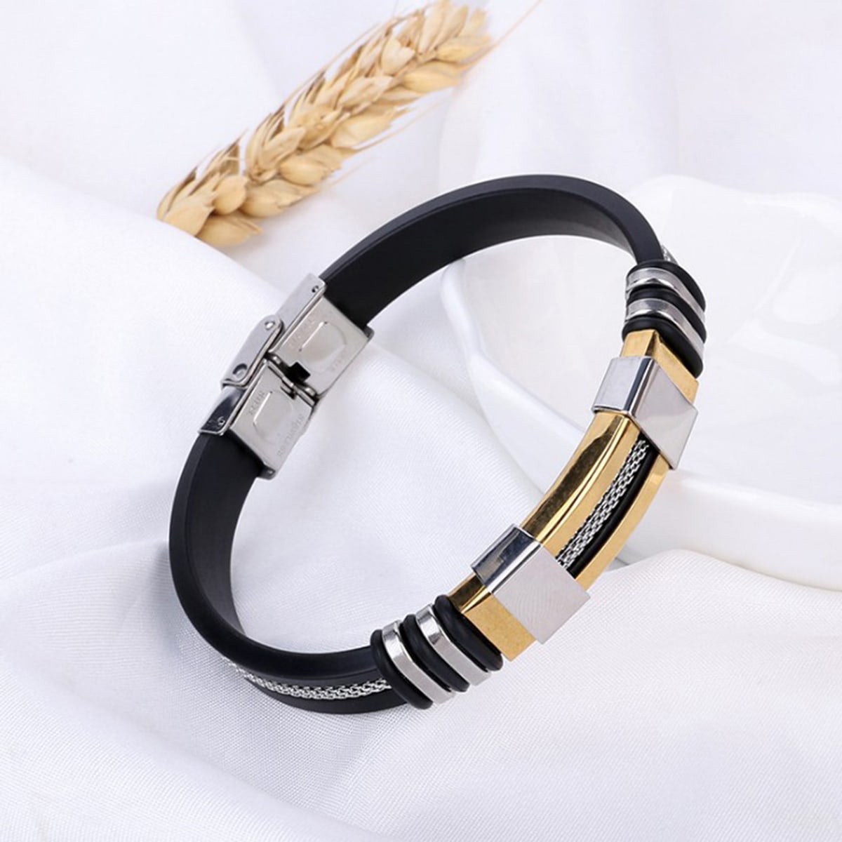 Fashion Solid Color Stainless Steel Silica Gel Plating Men'S Bangle 1 Piece