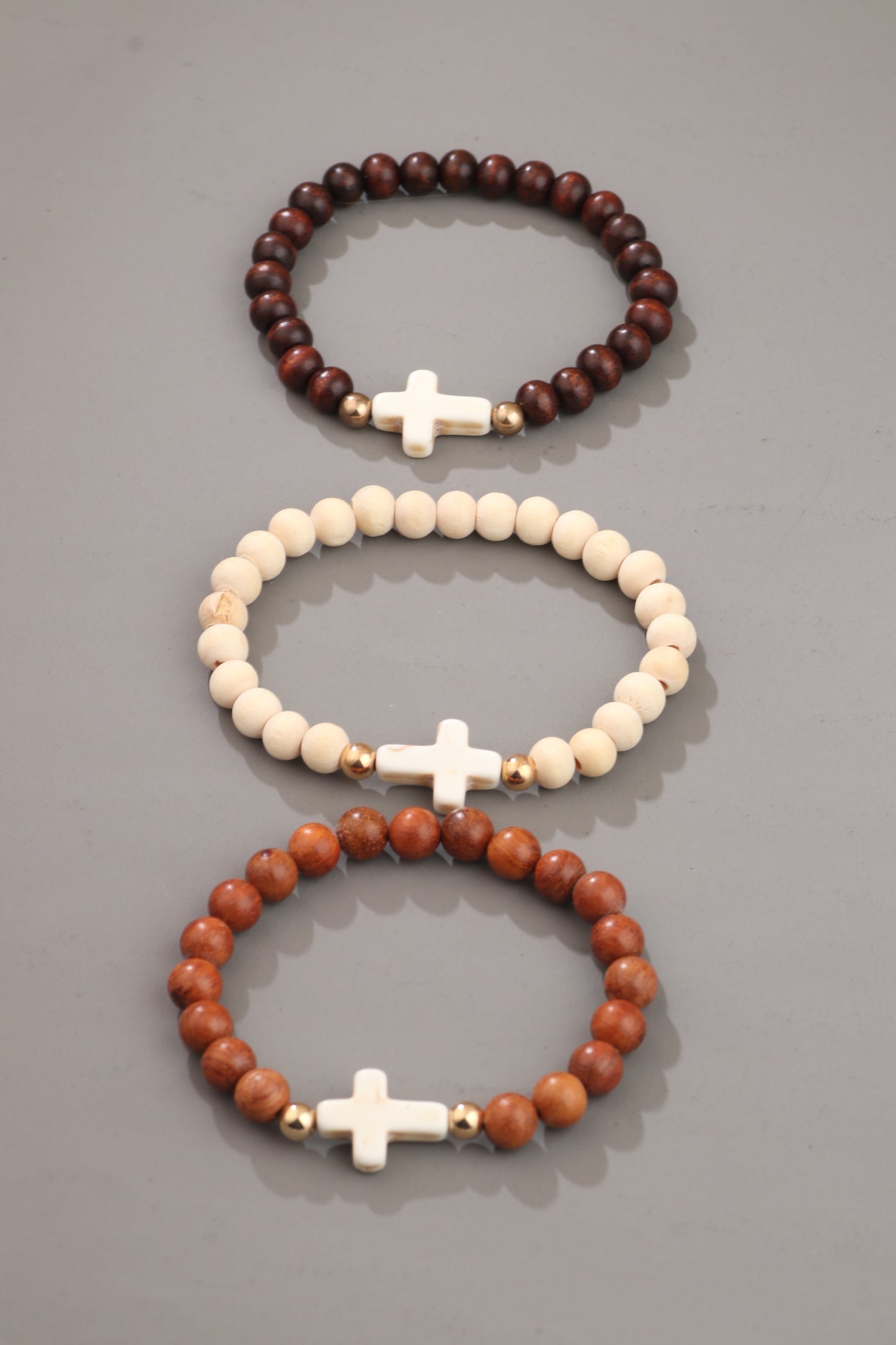 3 Piece Set Vintage Style Cross Plastic Beaded Men'S Bracelets