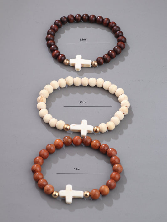 3 Piece Set Vintage Style Cross Plastic Beaded Men'S Bracelets