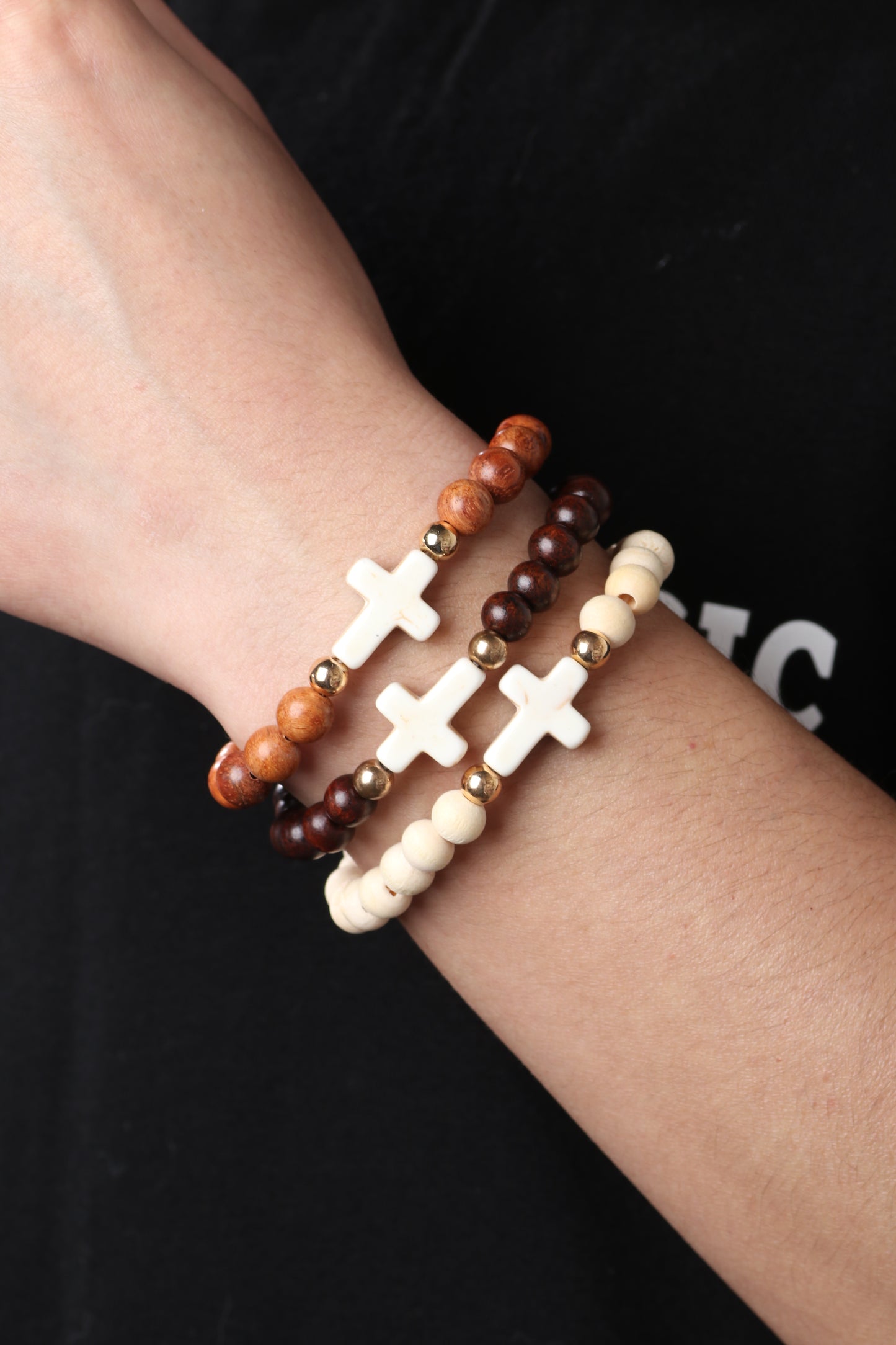 3 Piece Set Vintage Style Cross Plastic Beaded Men'S Bracelets